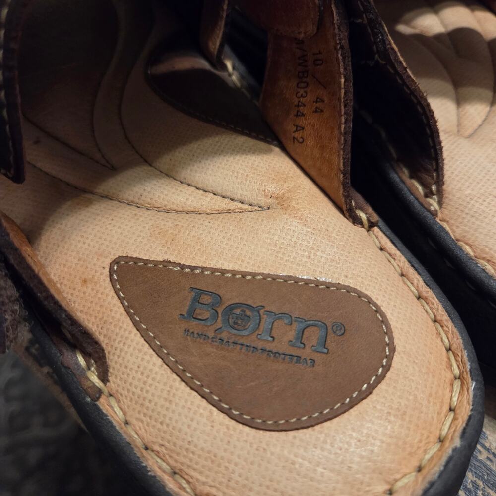 Born Mens Brown Leather Slip On Open Toe Sandals Size 10 / 44 Slides - Picture 9 of 10
